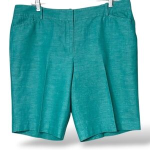 TALBOTS Linen Cotton Blend 10” Shorts Seafoam Green Zip / Button Closure Sz 14